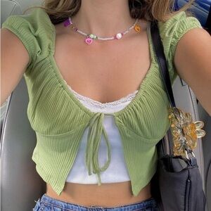 PRINCESS POLLY Green Tie Front Top